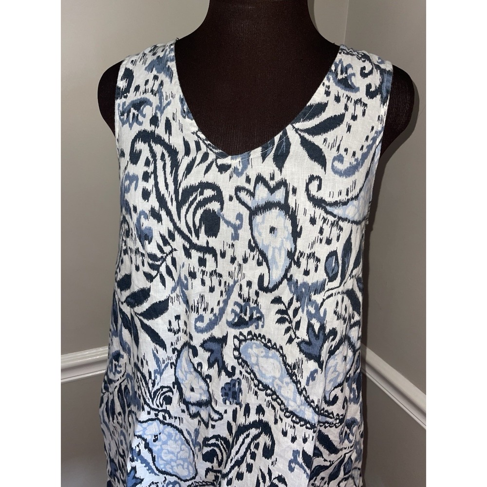 Lucky Brand Blue Paisley Sleeveless Linen A-Line Dress Pockets Women's Coastal S - Picture 2 of 4